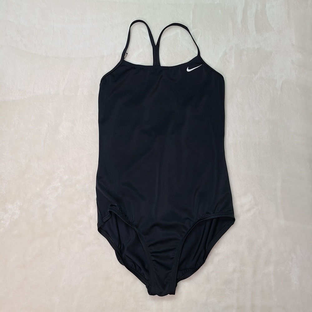 Nike Girls Solid Razor Skinny Straps One Piece Swimsuit L (12/13 yrs) Black